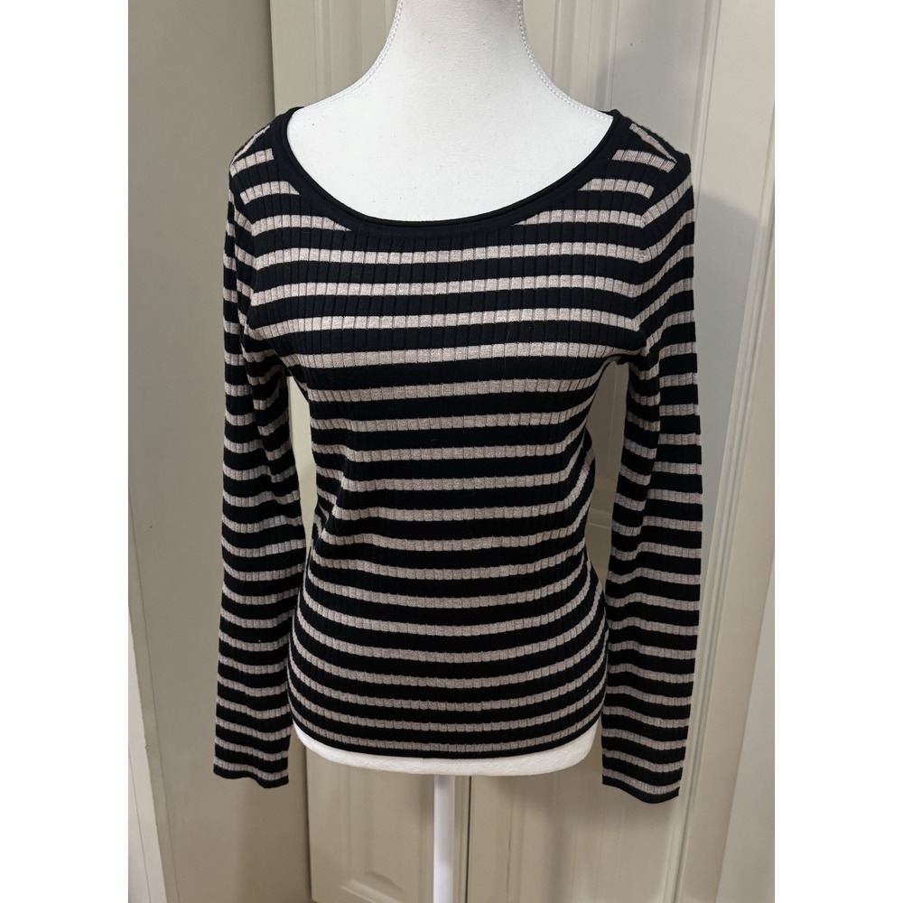 A New Day ribbed striped knit top XL long sleeve soft stretch casual chic fit